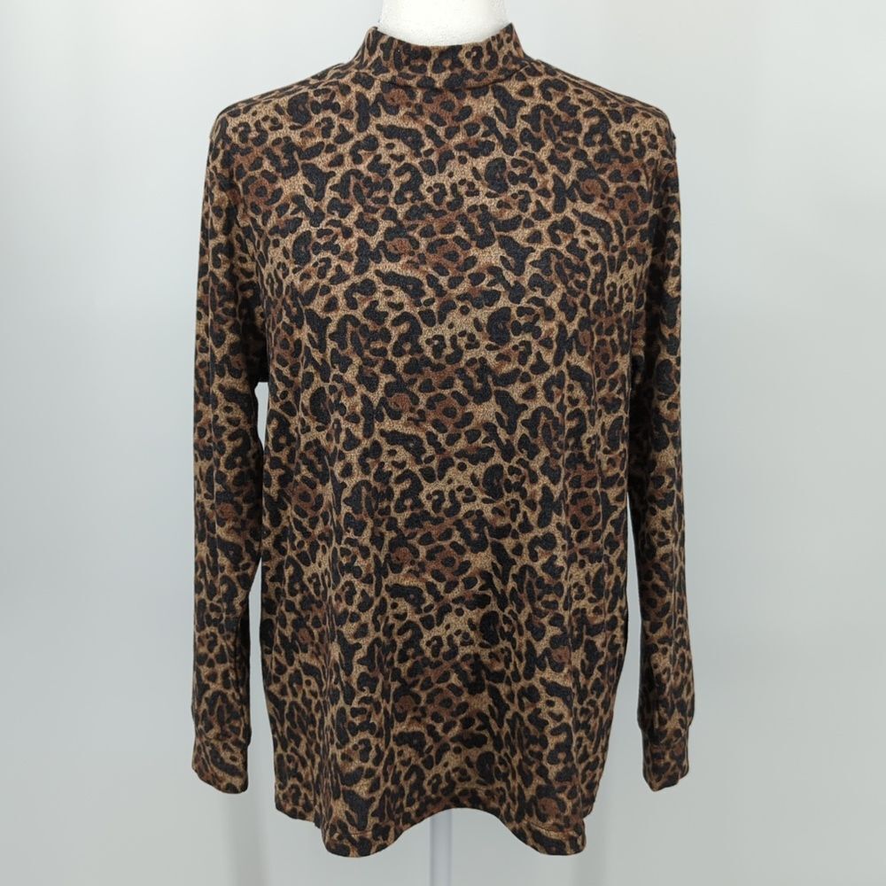 BB Dakota Steve Madden Umber Knit Cheetah Animal Print Turtleneck Sweater 1X NWT
